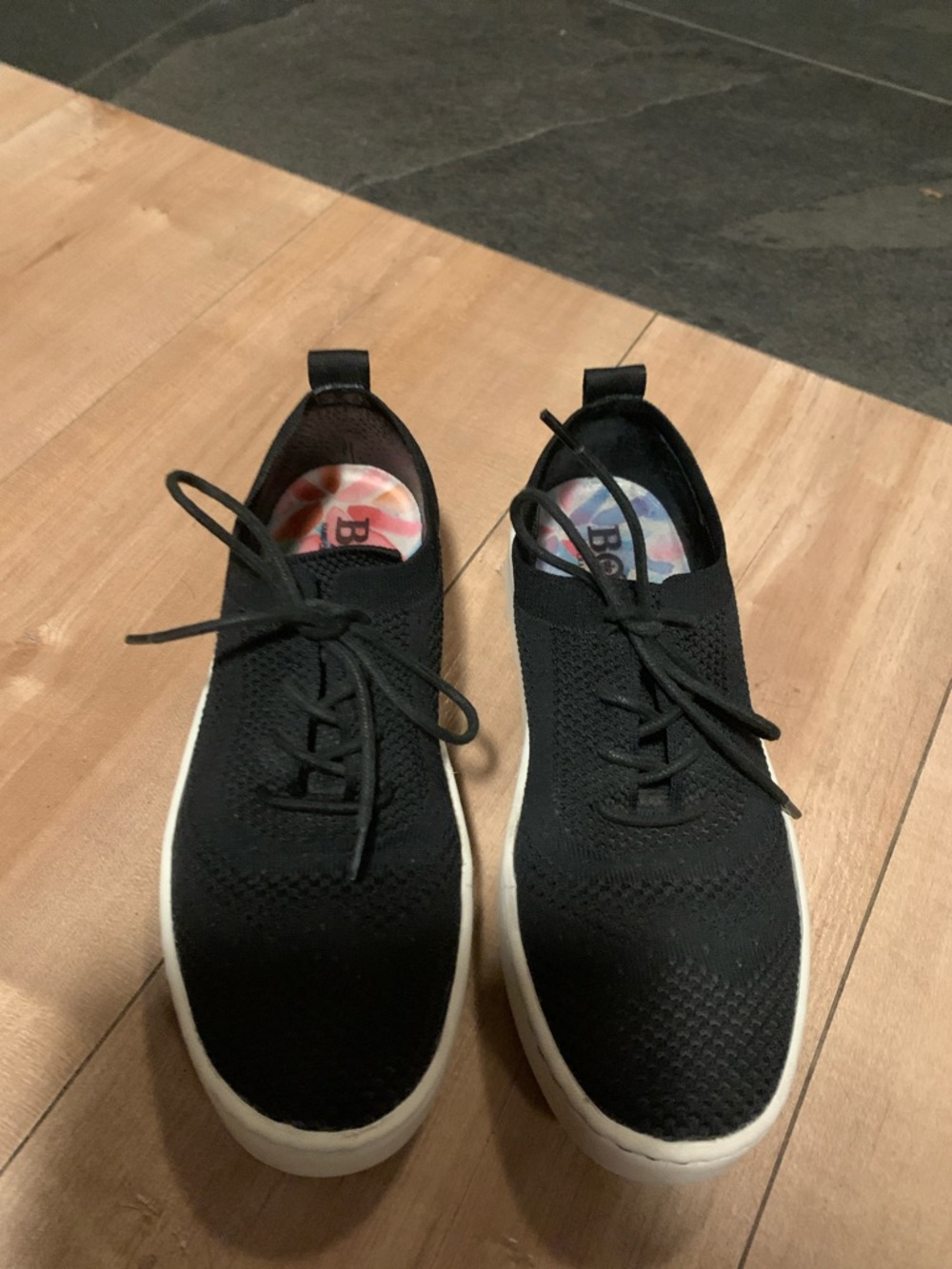 Womans Black Knit Lace-Up Sneakers